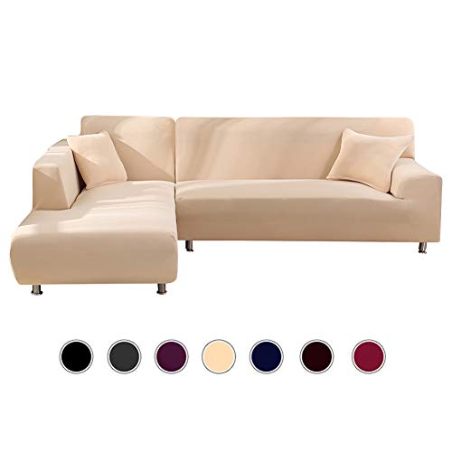 ANGELLOONG Upgraded L Shape Sectional Sofa Cover Stretch Elastic Fabric Stylish Furniture Protector  2pcs Couch Cushion Covers