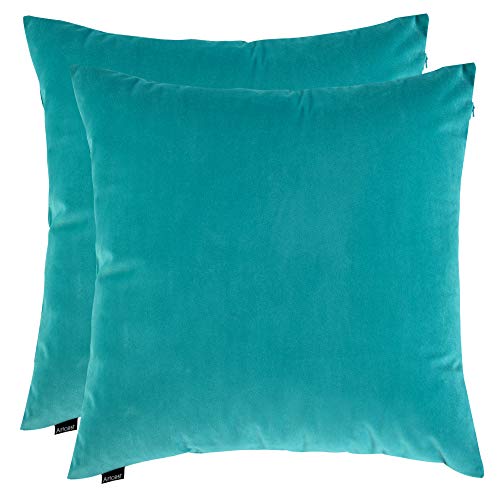 Artcest Set of 2 Cozy Solid Velvet Throw Pillow Case Decorative Couch Cushion Cover Soft Sofa Euro Sham with Zipper Hidden 18x18 Light Teal