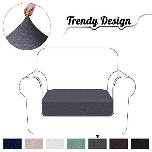 Granbest High Stretch Couch Cushion Cover Rhombus Jacquard Fabric Sofa Seat Slipcovers Protectors Gray Chair