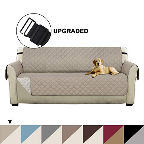 Turquoize Quilted Microfiber Pets Sofa Protector Couch Covers for 3 Cushion Couch Reversible Furniture Protector Cover with Elastic Straps Slip Resistant Sofa Slipcover Protector SofaKhakiBeige