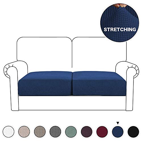 Turquoize Sofa Cushion Furniture Protector Stretch Sofa Seat Slipcover Navy Couch Cushion Covers Non Skid Jacquard Fabric for 2 Seater Loveseat Cushion Cover with Elastic Bottom Loveseat Navy