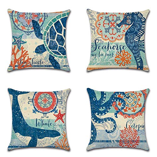 Unibedding Beach Throw Pillow Cover Decorative Nautical Coastal Theme Cushion Covers for Outdoor Patio Couch Fall Christmas Decor 4 Pack 18 X 18