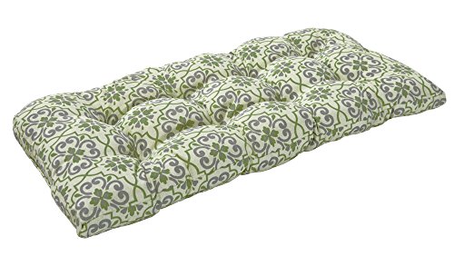 Bossima IndoorOutdoor Greengrey Damask Bench Loveseat CushionSpringSummer Seasonal Replacement Cushions