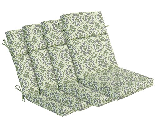 Bossima IndoorOutdoor Greengrey Damask High Back Chair Cushion Set of 4SpringSummer Seasonal Replacement Cushions