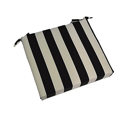 Indoor / Outdoor Black And White Stripe 17” X 17” Square Universal 3” Thick Foam Seat Cushion With Ties For Dining