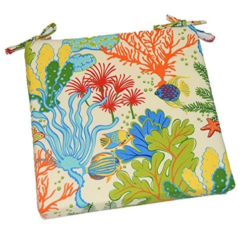 Indoor / Outdoor Splish Splash Whimsical Fish / Ocean Coral Reef Universal 2” Thick Foam Seat Cushion With Ties