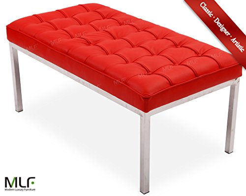 Mlf Florence Knoll 2 Seater Bench (5 Colors). Imported Red Italian Leather, Multi Density Foam Cushion & Fire