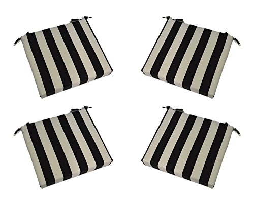 Set Of 4 - Indoor / Outdoor Black And White Stripe 17” X 17” Square Universal 3” Thick Foam Seat Cushions With