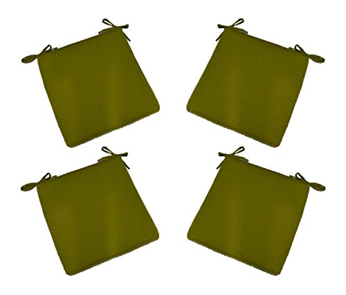 Set Of 4 - Indoor / Outdoor Solid Kiwi Green 17” X 17” Square Universal 3” Thick Foam Seat Cushions With Ties