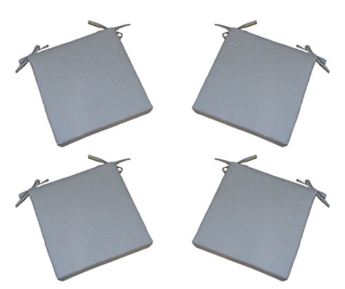Set of 4 - Indoor  Outdoor Solid Gray  Grey Square Universal 2 Thick Foam Seat Cushions with Ties for Dining Patio Chairs - Choose Size 18 x 17