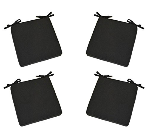 Set Of 4 - Indoor  Outdoor Solid Black 17&rdquo X 17&rdquo Square Universal 3&rdquo Thick Foam Seat Cushions With Ties For Dining