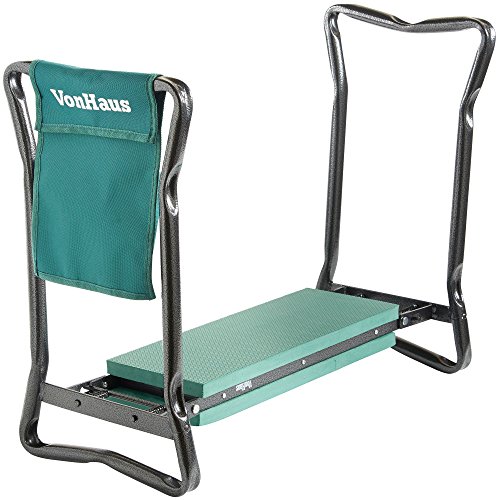 Vonhaus 2 In 1 Folding Garden Kneeler And Seat Portable Stool With Tool Bag Accessory - Eva Foam And Steel Frame