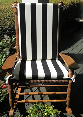 Indoor  Outdoor Blackamp White Stripe Print Rocking Chair 2 Pc Foam Cushion Set ~ Fits Cracker Barrel Rocker