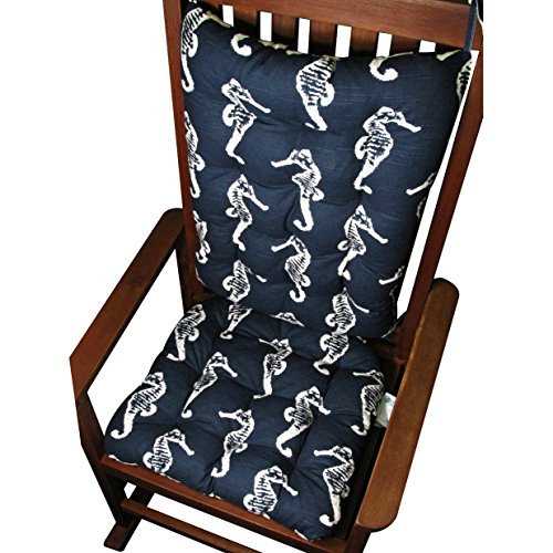 Rocking Chair Cushions - Coastal Seahorses Navy Blue Batik Print - Extra-large - Reversible Latex Foam Fill -