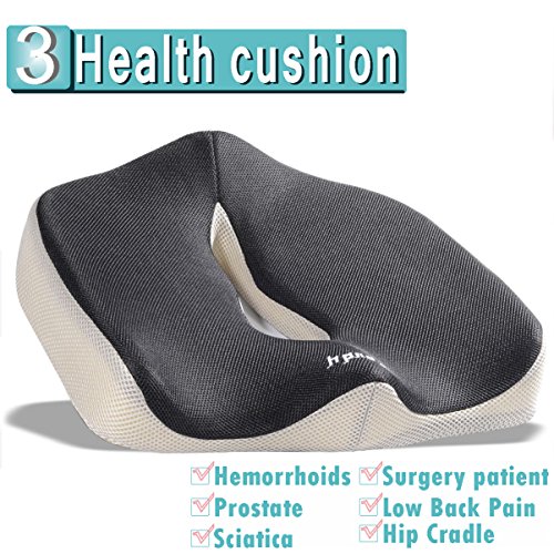 iCoudy Memory Foam Seat Cushion Seat Cushion Car Seat Cushion Chair Cushion Sciatica Cushion Prostate Cushion Low Back Pain Cushion GreyBlack