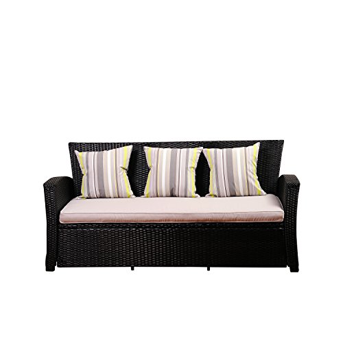 Atlantic Hibiscus Black Synthetic Wicker Sofa With Light Grey Cushions