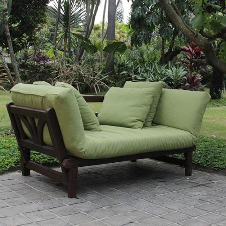 Delahey Studio Converting Outdoor Sofa Brown With Green Cushions