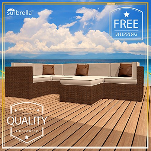 Mafrelia Wicker Rattan Patio Sectional Sofa Garden Furniture Perfect for Outdoor Dining or Relaxing - 6 Piece Set with Off White Deep Sofa Cushions with Covers