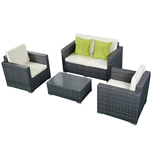 Tangkula 4 PCS Patio Outdoor Ratten Sectional Furniture Set Wicker Sofas with Cushion