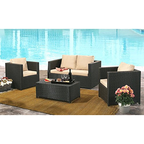 ABBYSON LIVING Colette Espresso Wicker Outdoor 4-piece Sofa Set with Cushions