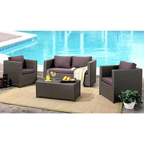 ABBYSON LIVING Colette Grey Outdoor Wicker 4-piece Sofa Set with Cushions