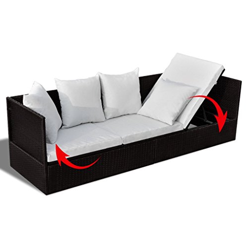 Anself Brown Outdoor Rattan Sun Bed Sofa Set with Cushion Pillow