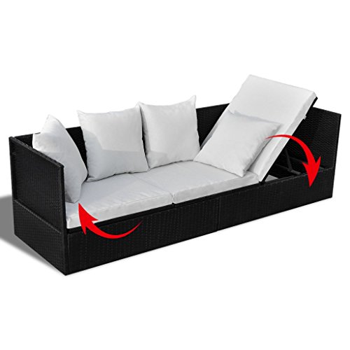 Anself Outdoor Rattan Sun Bed Sofa Set with Cushion Pillow Black