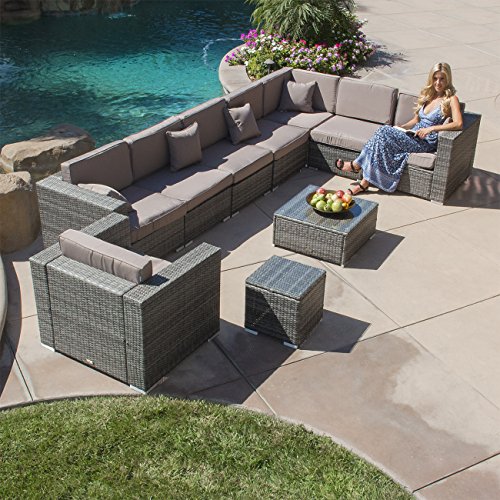 Belleze Outdoor Patio Furniture Aluminum 10-Piece Sectional Sofa Set with Cushions  Table Gray