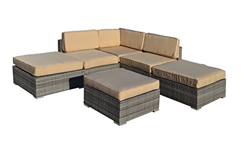 Carabelle 6 Piece Wicker Patio Sectional Sofa Set with Cushions Gray with Beige