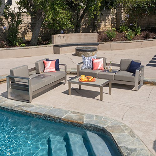 Christopher Knight Home Cape Coral Outdoor Aluminum 3-piece Sofa Set with Cushions