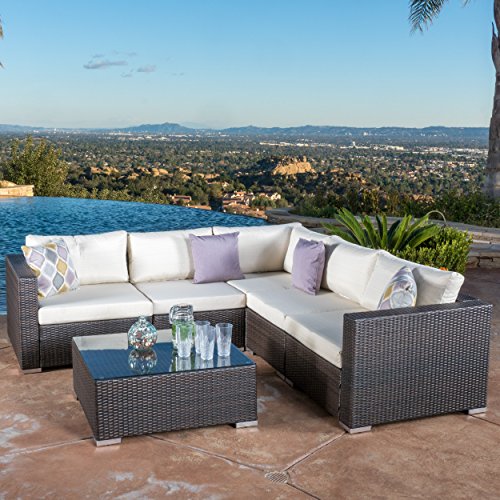 Francisco Outdoor 6-piece Brown Wicker Seating Sectional Sofa Set with Cushions