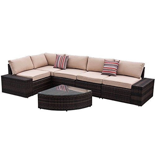 Sundale Outdoor 6 Pieces Wicker Patio Furniture Sectional Sofa Set with Cushions and 2 Throw Pillows