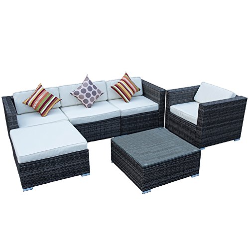 Sundale Outdoor 6 Pieces Wicker Patio Garden Furniture Sectional Sofa Set with Cushions and Throw Pillows