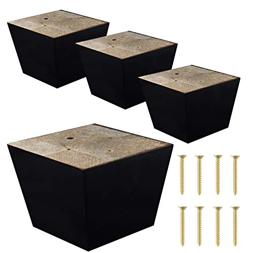 ComfortStyle Furniture Legs for Sofa Chair Couch or Ottoman Set of 4 Replacement Feet 3 Inch Tall Square with Tapered Sides Dark Espresso Finish