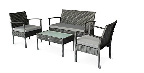 StellaHome Wicker Patio Furniture Sets 4 Pieces Outdoor Seating Rattan Porch Furniture Loveseat and Chairs with Extra Cushion Covers for Replacement