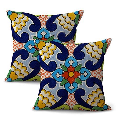 WholesaleSarong Set of 2 Mexican Folk Art Print Cushion Cover Replacement Chair Cushions Indoor