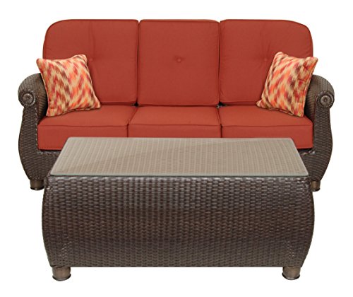 Breckenridge Sofa with Pillows and Coffee Table Set Brick Red by La-Z-Boy Outdoor