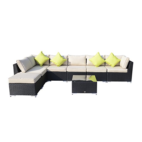 Outsunny 8-piece Rattan Wicker Sectional Sofa W/ Table And Pillows