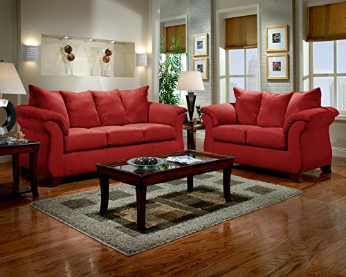 Roundhill Furniture Sensations Microfiber Pillow Back Sofa And Loveseat Set Red