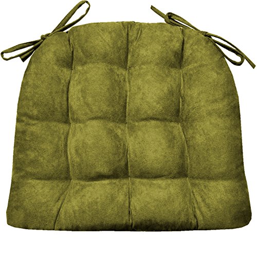 Barnett Home Decor Dining Chair Pad with Ties - Microsuede Laurel Green Micro Fiber Ultra Suede - Size Extra-Large - Reversible Latex Foam Filled Cushion Machine Washable