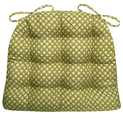Barnett Products Dining Chair Pad with Ties - Eloquence Green Brocade - Reversible Latex Foam Filled Cushion Tufted Cushion Box Edges Green Extra-Large