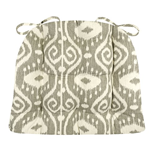 Dining Chair Pad with Ties - Bali Ikat Stone Grey - Reversible Tufted Latex Foam Filled Cushion Stone Grey Extra Large