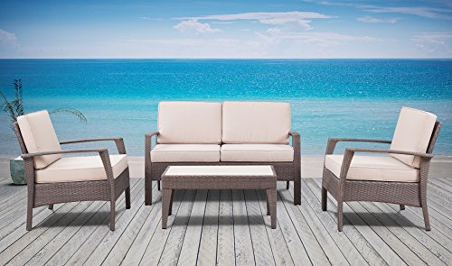 The Laguna Beach Collection - 4 Pc Outdoor Rattan Wicker Sofa Sectional Patio Furniture Set Choice Of Setamp Cushion