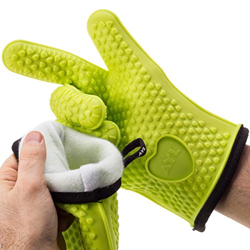 AYL XLXXL Silicone Cooking Gloves - Heat Resistant Oven Mitt for Grilling BBQ Kitchen - Safe Handling of Pots and Pans - Cooking Baking Non-Slip Potholders - Internal Protective Cotton Layer