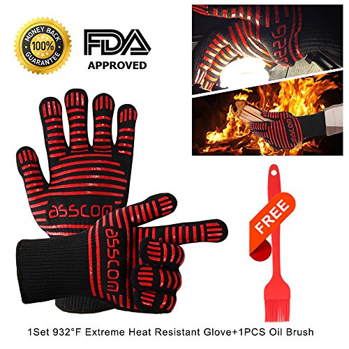 BBQ GlovesAsscom BBQ Grilling Cooking Gloves 932 Â°F Extreme Heat Resistant Oven Mitts-14 Long for Extra Forearm Protection1pcs Silicone oil Brush