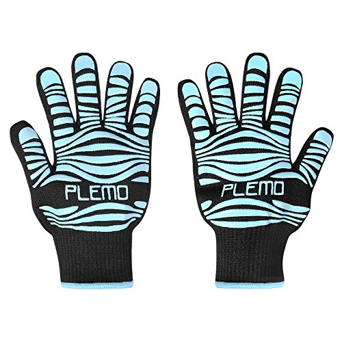 Plemo BBQ Grill Gloves 932°F Heat Resistant Silicone Oven Mitts for Cooking Baking Barbeque