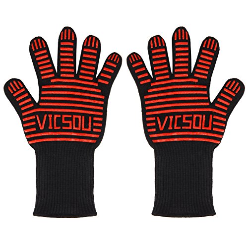 Vicsou Heat Resistant Gloves Updated 932Â°F 3-layer Structure Heatproof and Non-Slip Silicone Grip BBQ Grilling Gloves Oven Mitts XXL 1 Pair