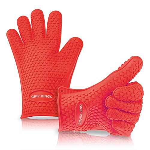 Barbecue Gloves ~ Silicone Oven Mitt ~ Oven Mitt ~ BBQ Gloves ~ Best Silicone BBQ Grill Gloves Set - Red - High Temperature Cooking Gloves Heat Resistant Insulated Rubber Oven Mitt