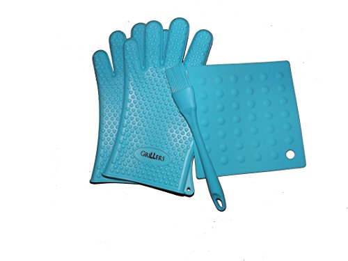 Grillers Bbq Gloves ~ Silicone Gloves ~ Bbq Heat Resistant Grilling Oven Mitts Basting Brush Set