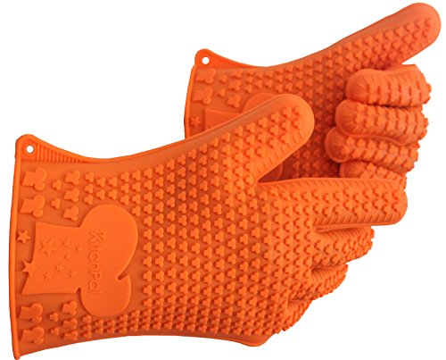 Heat Resistant Silicone Oven Mitts Cooking Gloves Pot Holder BBQ Gloves for Barbeque Grilling Baking Frying Smoking Unique design for best protection and grip